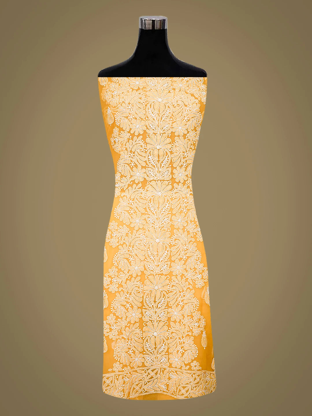 Ada Hand Embroidered Mustard Georgette Lucknowi Chikankari Unstitched Suit Piece 01A793480