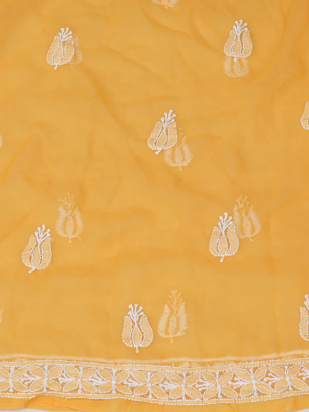 Ada Hand Embroidered Mustard Georgette Lucknowi Chikankari Unstitched Suit Piece 01A793480