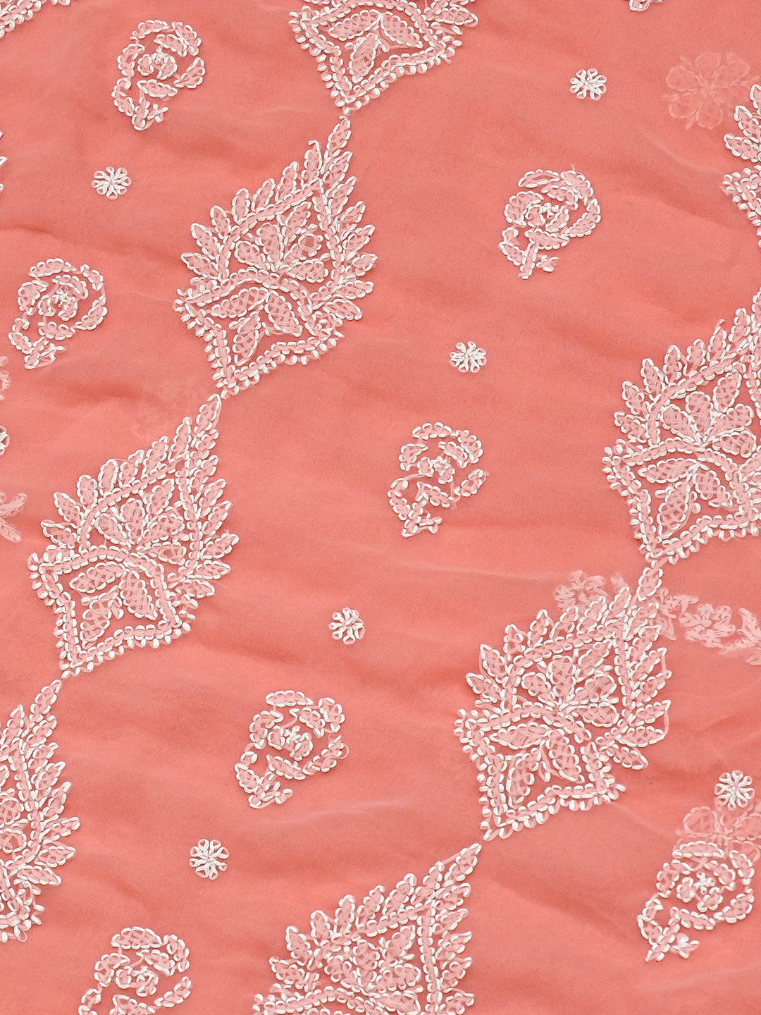 Ada Hand Embroidered Peach Georgette Lucknowi Chikankari Saree and Blouse 01A823321