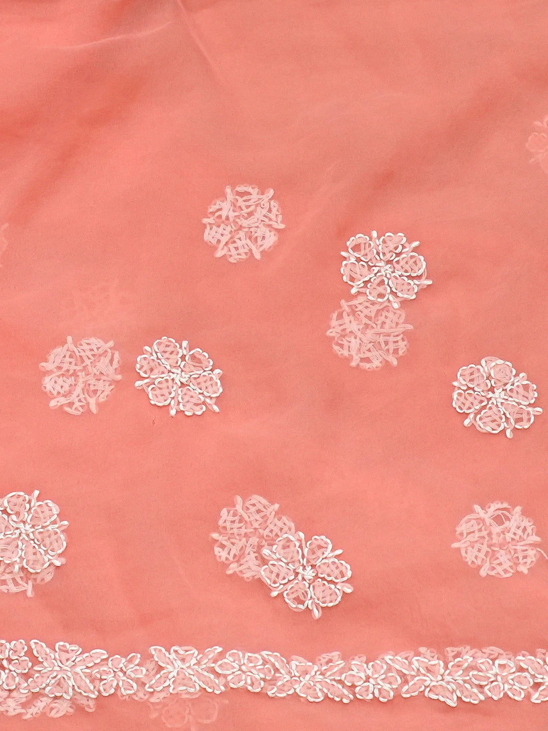 Ada Hand Embroidered Peach Georgette Lucknowi Chikankari Saree and Blouse 01A823321
