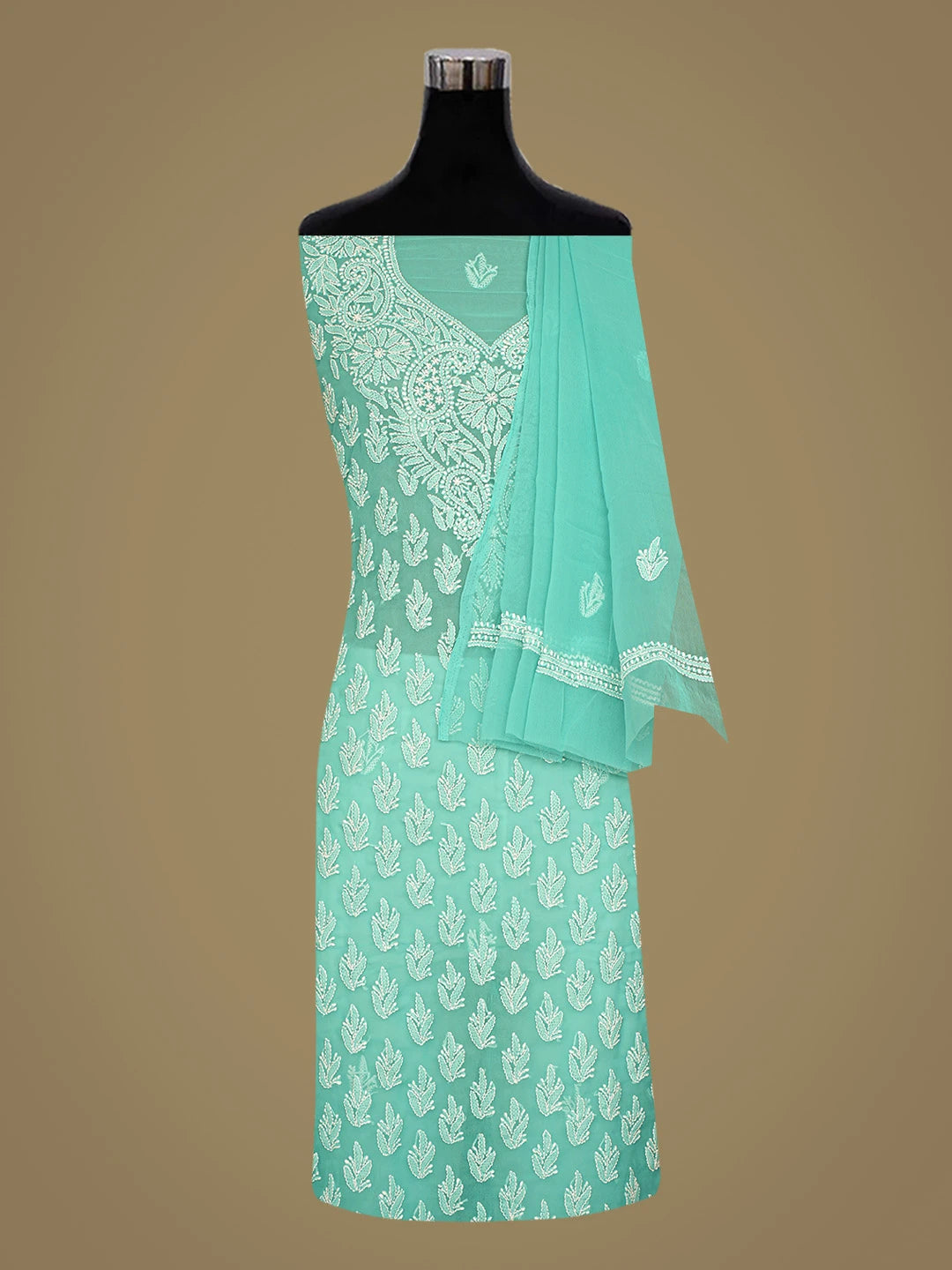 Ada Hand Embroidered Sky Blue Georgette Lucknowi Chikankari Unstitched Suit Piece 01A823780