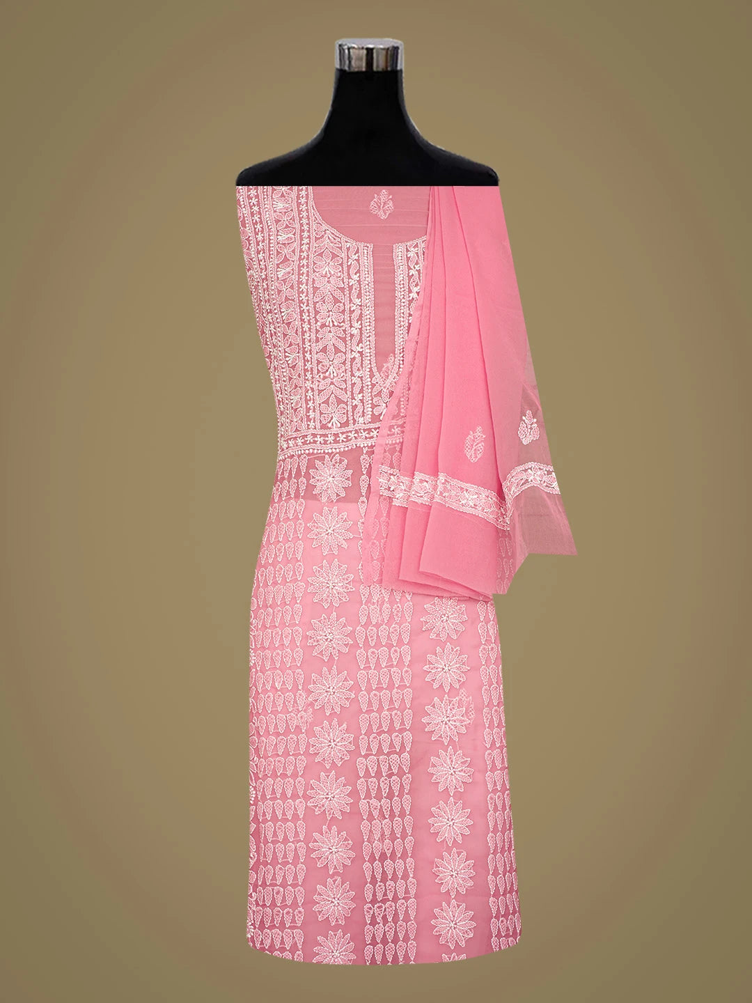 Ada Hand Embroidered Pink Georgette Lucknowi Chikankari Unstitched Suit Piece 01A823818