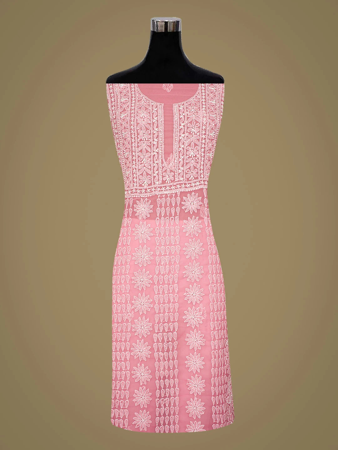 Ada Hand Embroidered Pink Georgette Lucknowi Chikankari Unstitched Suit Piece 01A823818