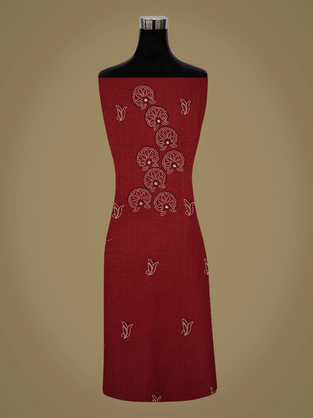 Ada Hand Embroidered Maroon And Cream Cotton Lucknowi Chikankari Unstitched Suit Piece 08A500499