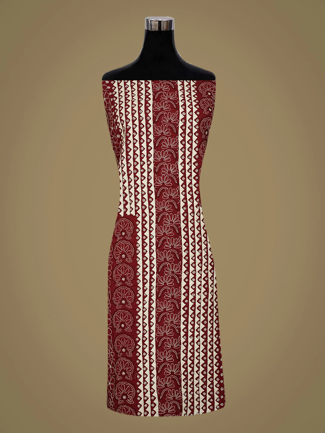 Ada Hand Embroidered Maroon And Cream Cotton Lucknowi Chikankari Unstitched Suit Piece 08A500499
