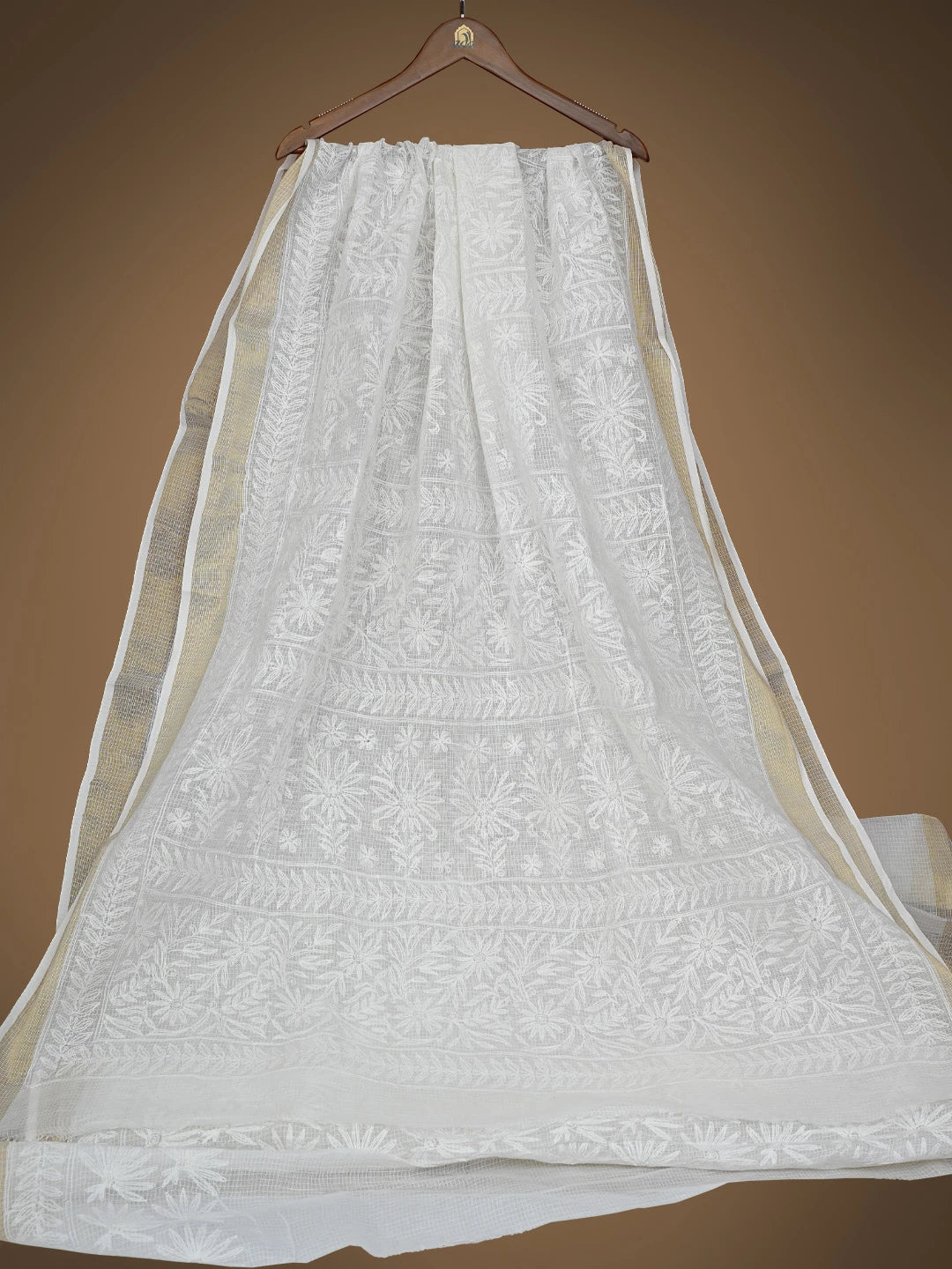 Ada Hand Embroidered White Kota Lucknowi Chikankari Saree and Blouse 01A767512