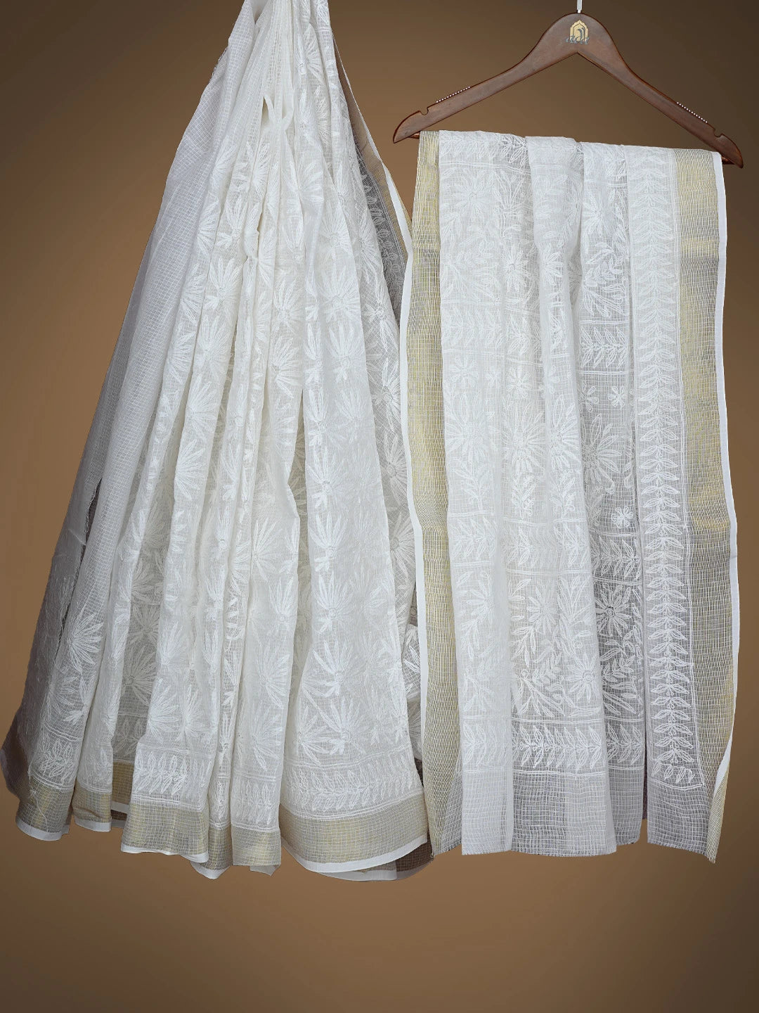 Ada Hand Embroidered White Kota Lucknowi Chikankari Saree and Blouse 01A767512