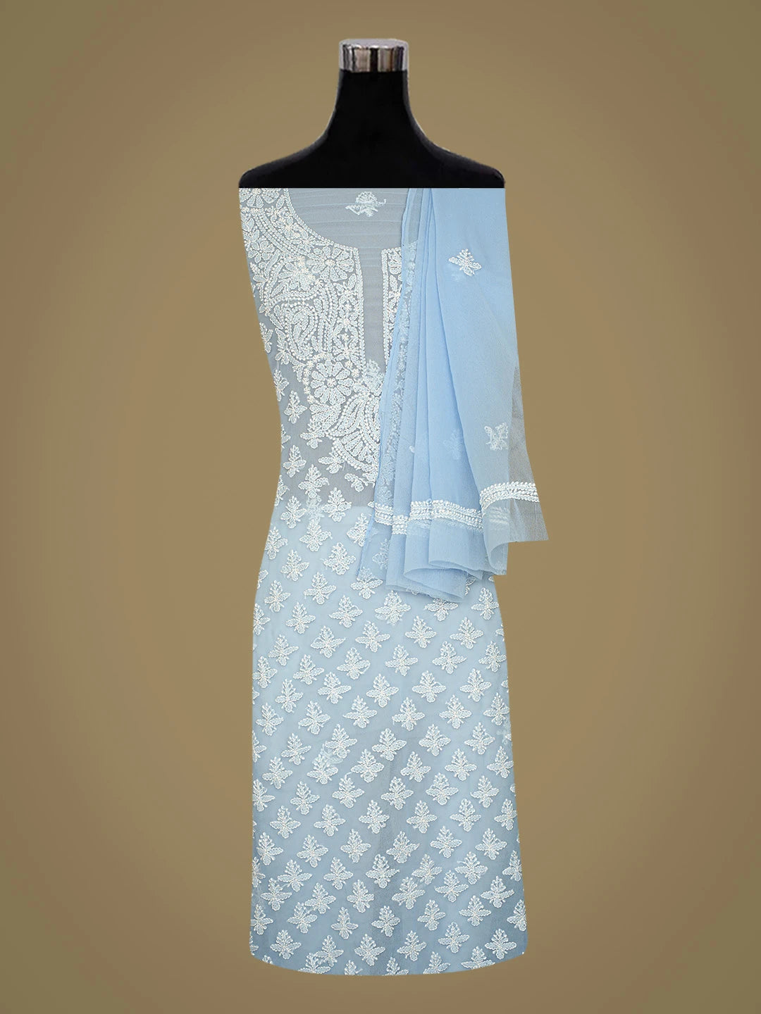 Ada Hand Embroidered Blue Georgette Lucknowi Chikankari Unstitched Suit Piece 01A823776
