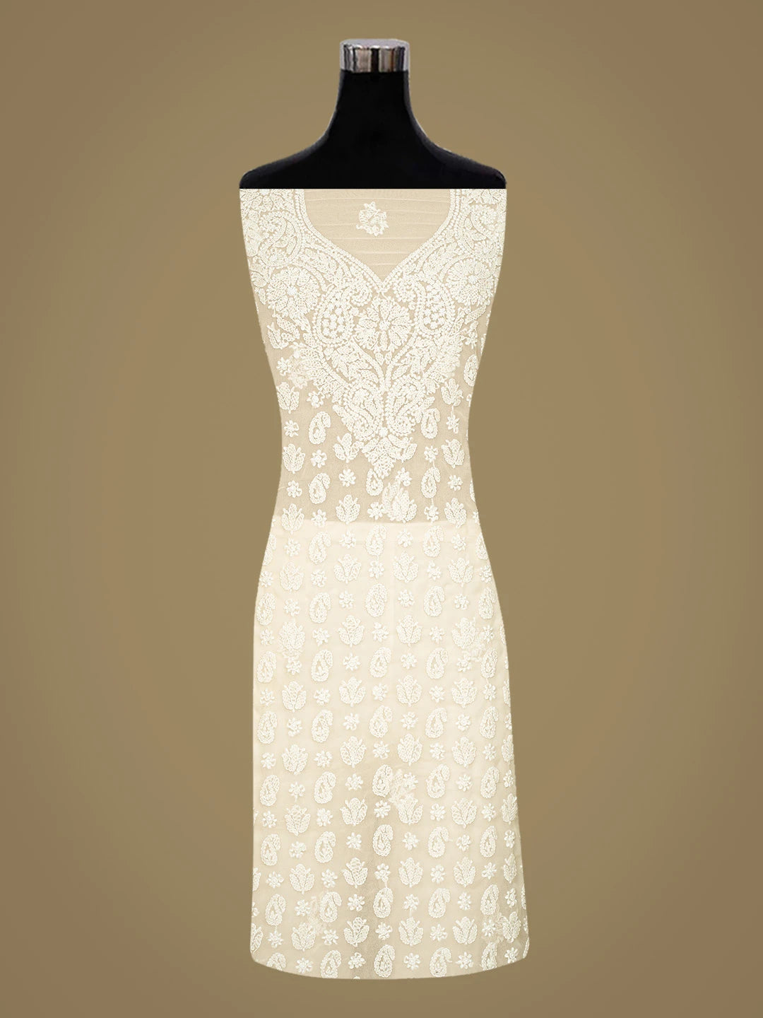 Ada Hand Embroidered Light Fawn Georgette Lucknowi Chikankari Unstitched Suit Piece 01A823775