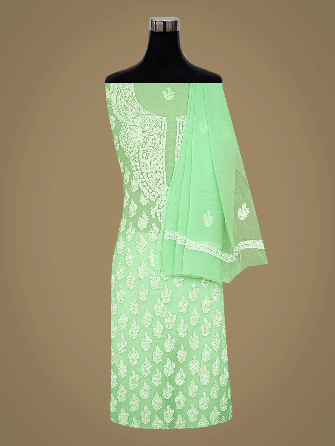 Ada Hand Embroidered Green Georgette Lucknowi Chikankari Unstitched Suit Piece 01A823756