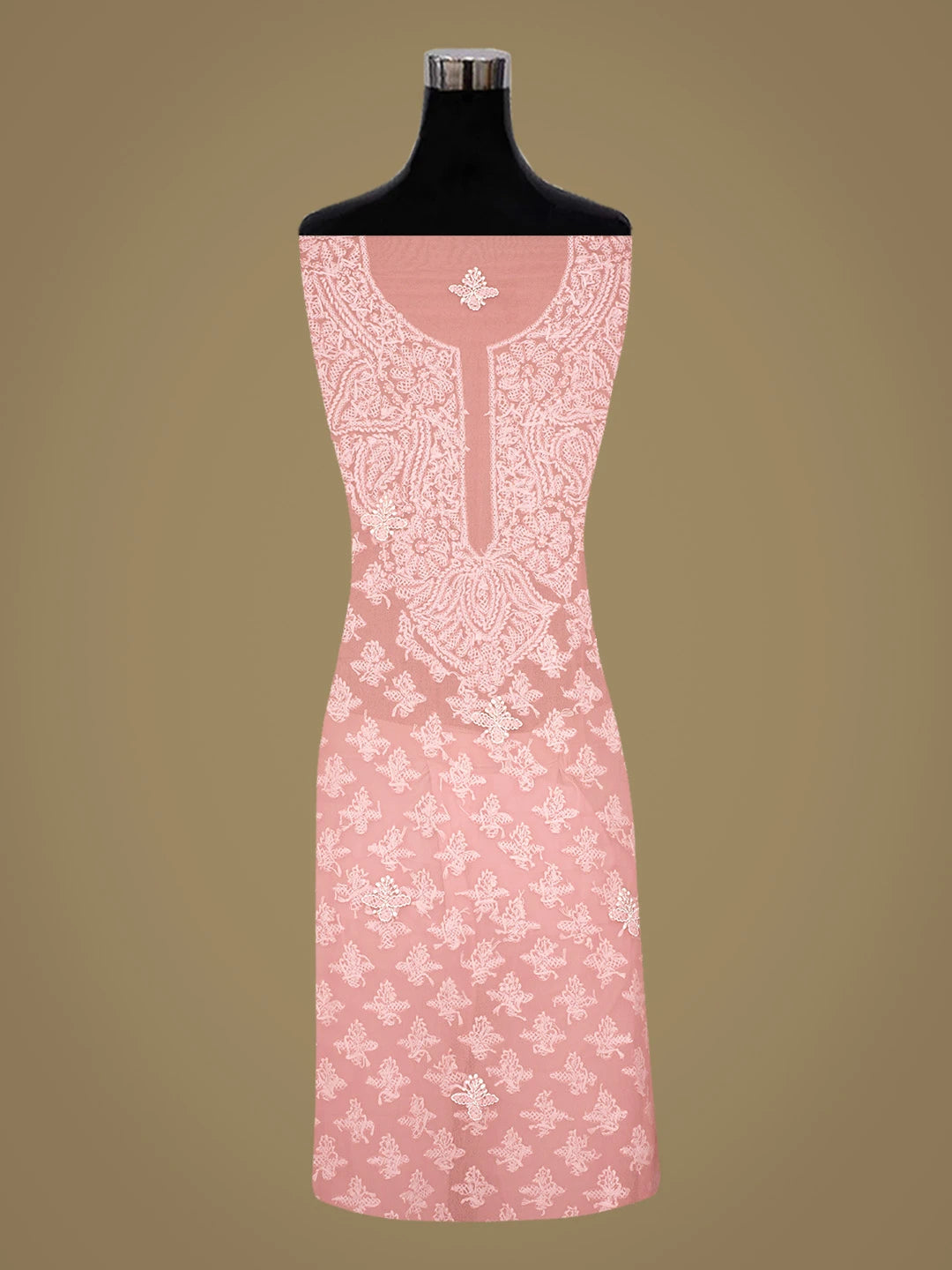 Ada Hand Embroidered Peach Georgette Lucknowi Chikankari Unstitched Suit Piece 01A823762