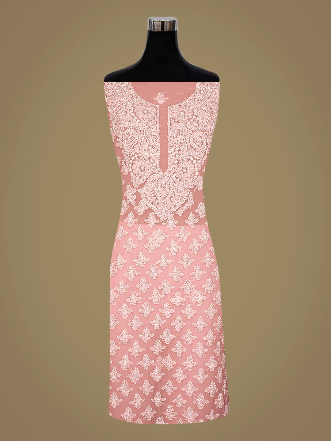 Ada Hand Embroidered Peach Georgette Lucknowi Chikankari Unstitched Suit Piece 01A823762