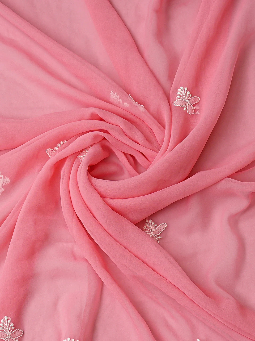 Ada Hand Embroidered Peach Georgette Lucknowi Chikankari Unstitched Suit Piece 01A823762