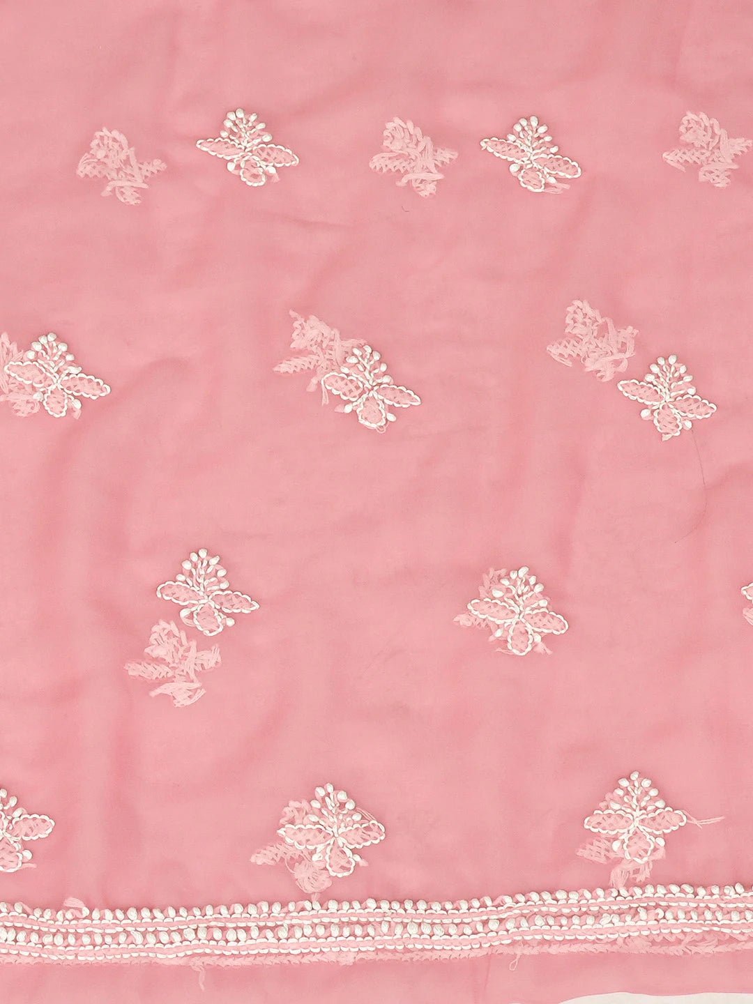 Ada Hand Embroidered Peach Georgette Lucknowi Chikankari Unstitched Suit Piece 01A823762