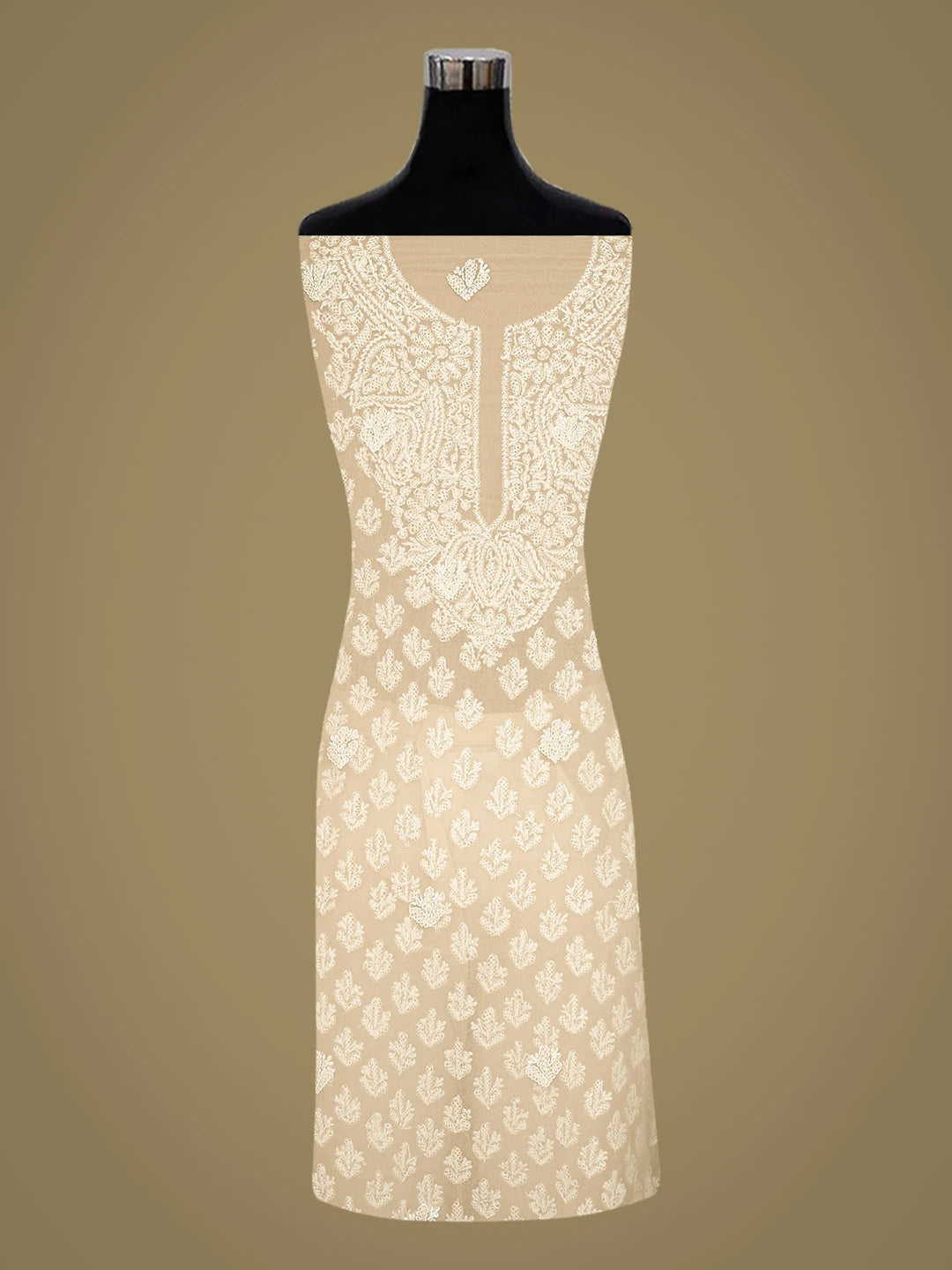 Ada Hand Embroidered Fawn Georgette Lucknowi Chikankari Unstitched Suit Piece 01A823759