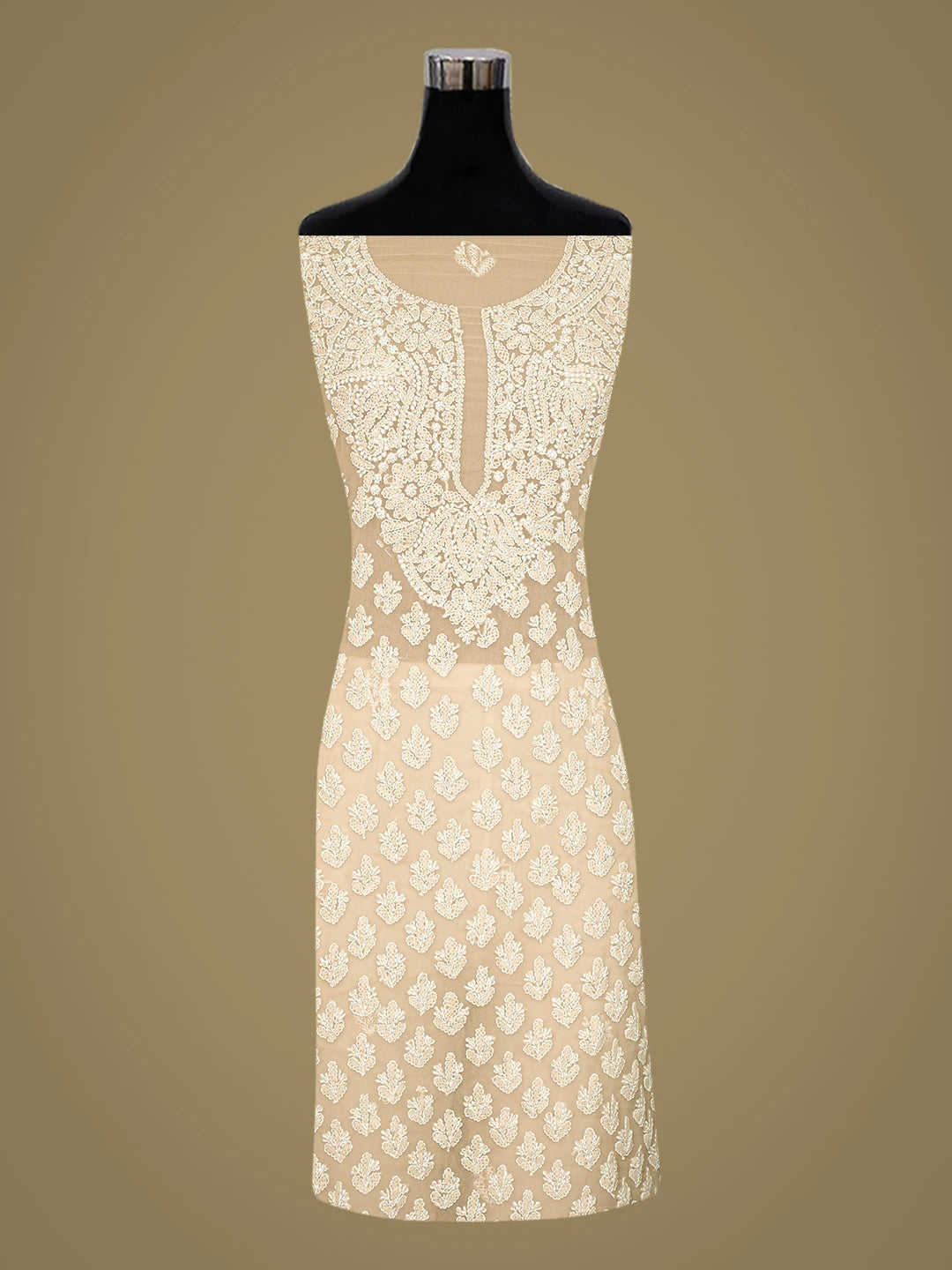 Ada Hand Embroidered Fawn Georgette Lucknowi Chikankari Unstitched Suit Piece 01A823759