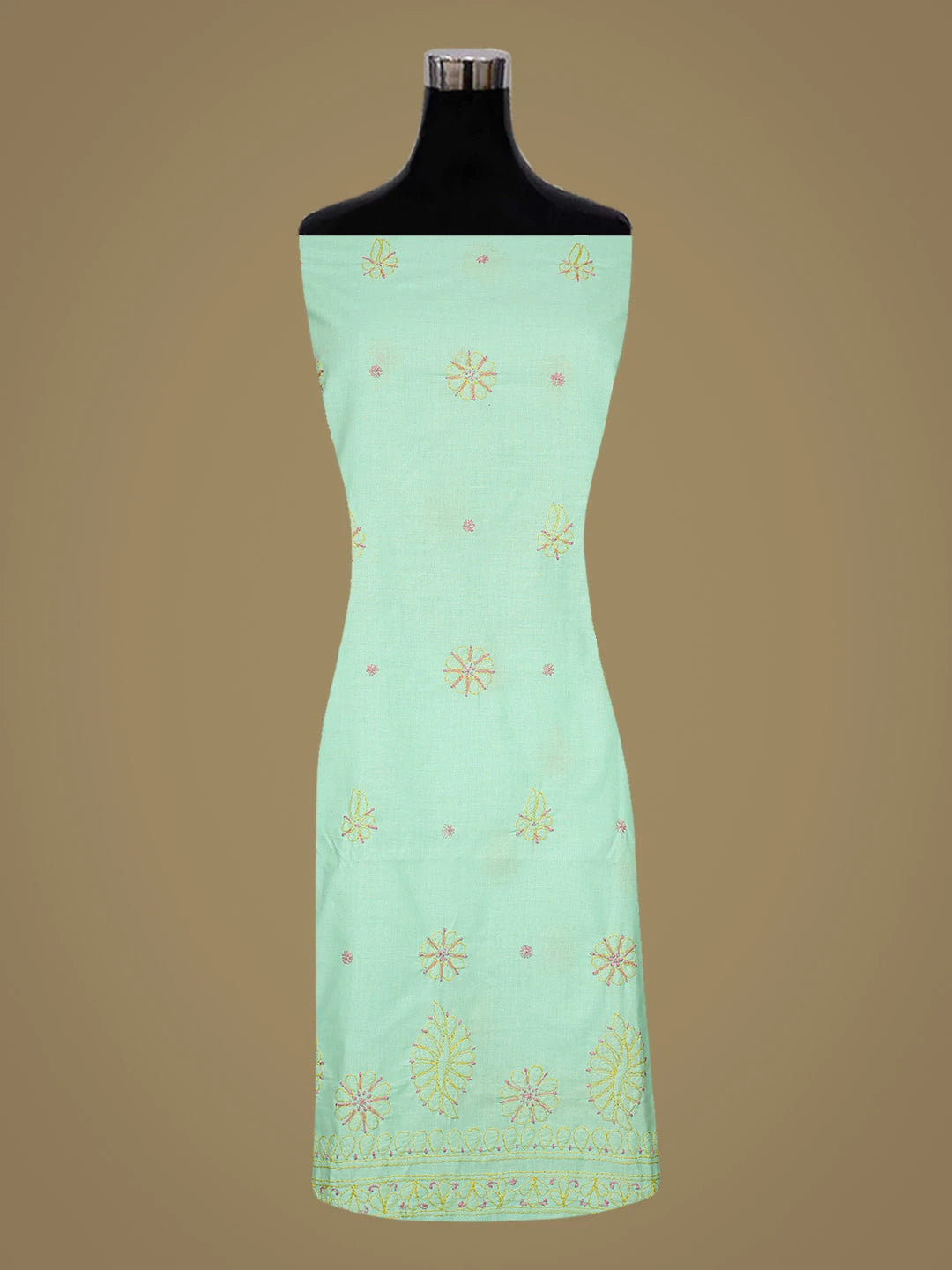 Ada Hand Embroidered Sea Green Cotton Lucknowi Chikankari Unstitched Suit Piece 08A500509