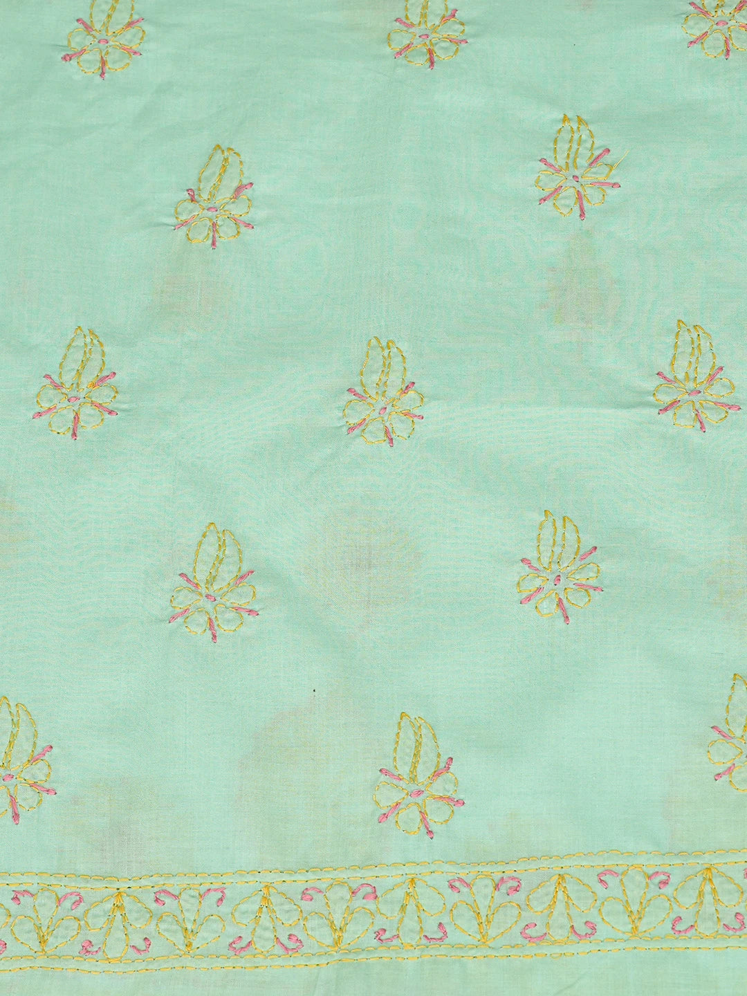 Ada Hand Embroidered Sea Green Cotton Lucknowi Chikankari Unstitched Suit Piece 08A500509