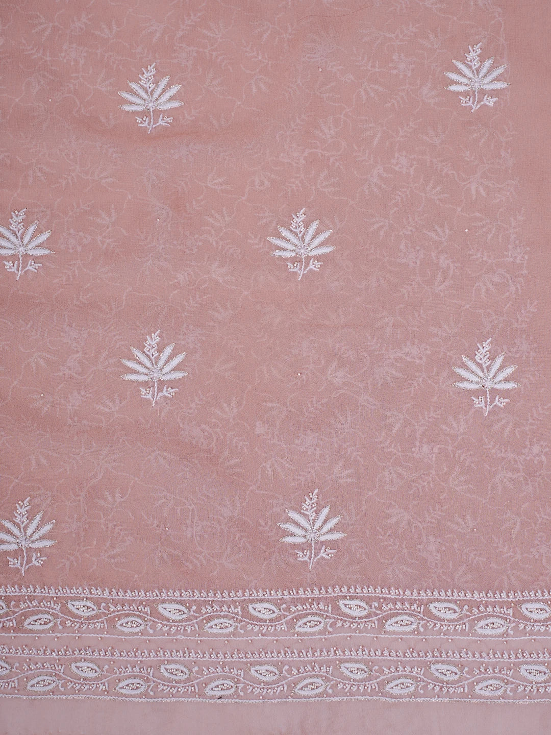 Ada Hand Embroidered Dusty Peach Pure Georgette Lucknowi Chikankari Unstitched Kurta Dupatta Set With Cutdana Work 01A664544