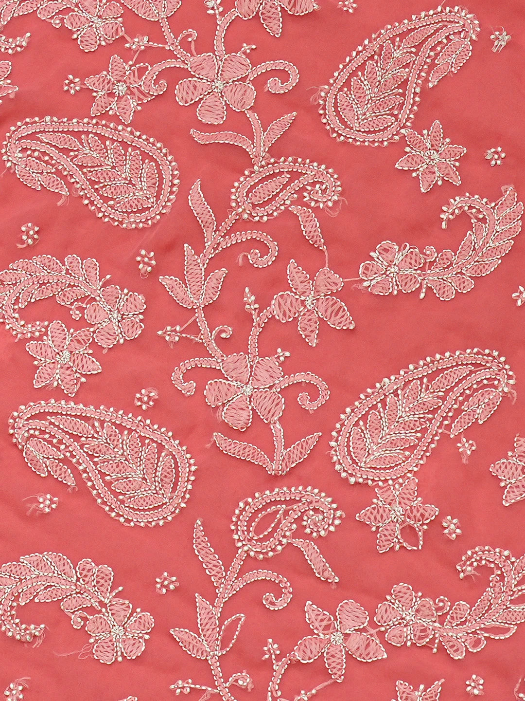 Ada Hand Embroidered Carrot Pink Georgette Lucknowi Chikankari Saree With Blouse 01A823386