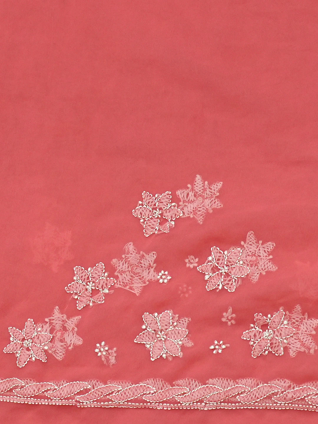 Ada Hand Embroidered Carrot Pink Georgette Lucknowi Chikankari Saree With Blouse 01A823386