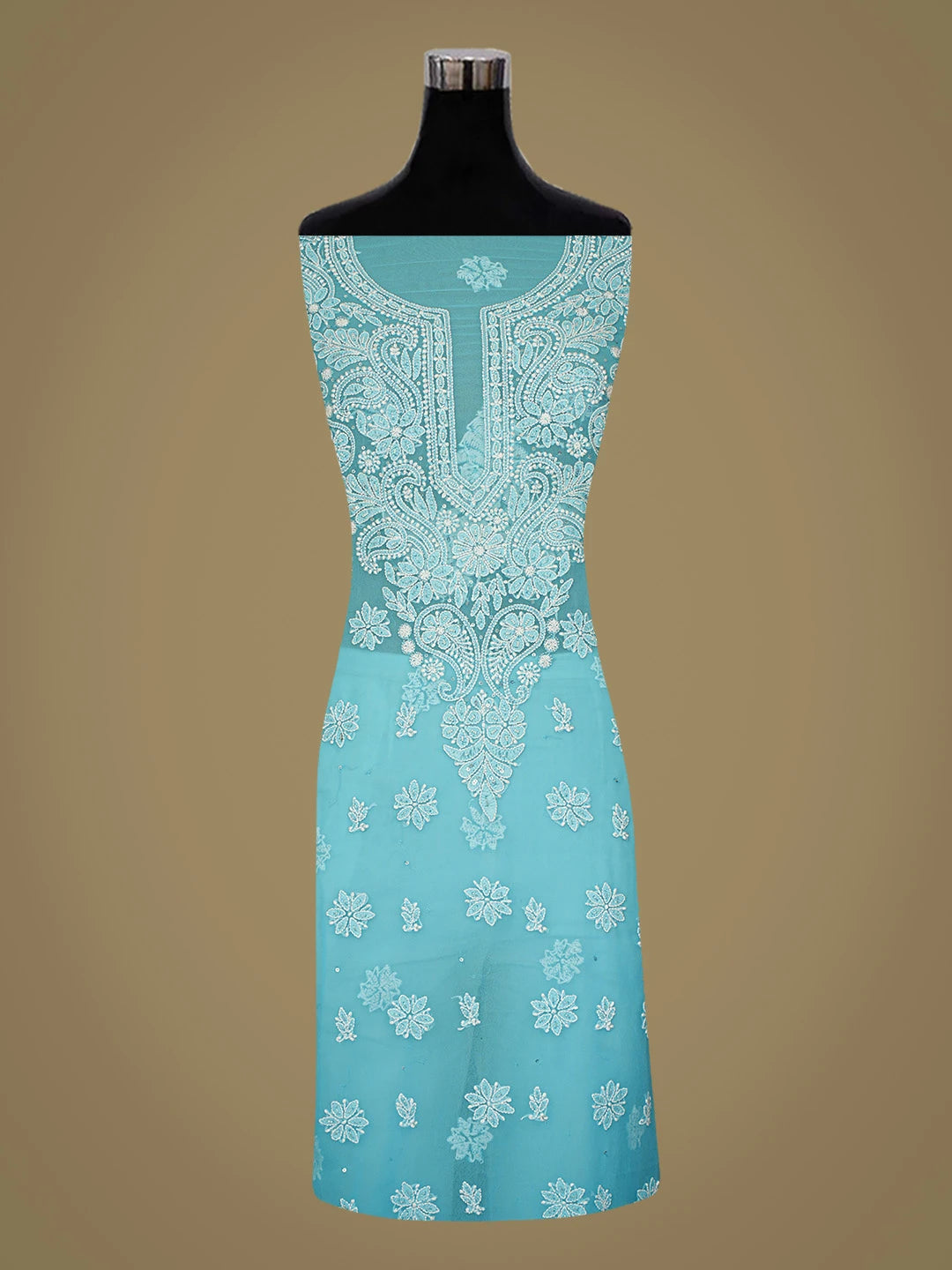 Ada Hand Embroidered Bondi Blue Georgette Lucknowi Chikankari Unstitched Suit Piece With Cutdana Work 01A679841