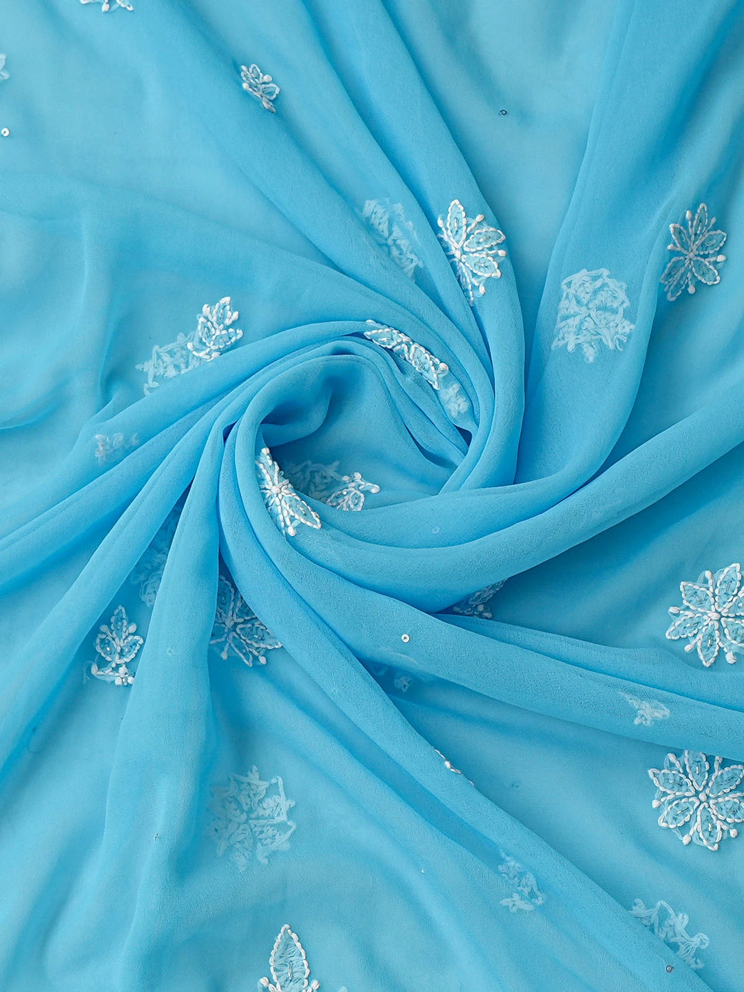 Ada Hand Embroidered Bondi Blue Georgette Lucknowi Chikankari Unstitched Suit Piece With Cutdana Work 01A679841