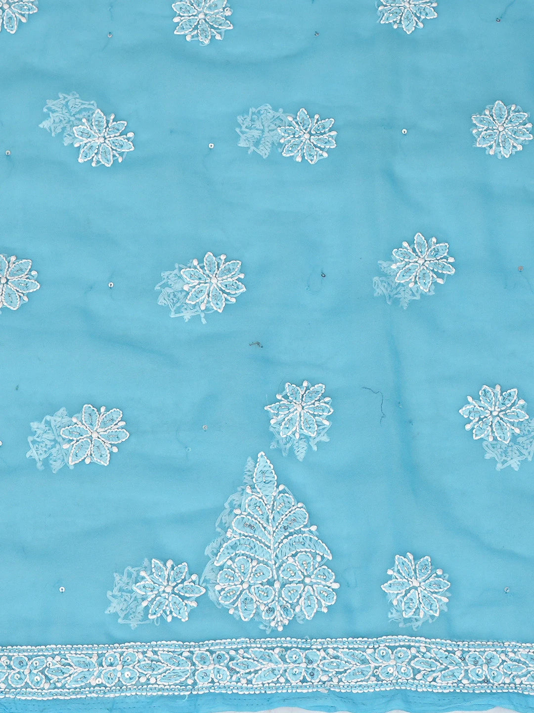 Ada Hand Embroidered Bondi Blue Georgette Lucknowi Chikankari Unstitched Suit Piece With Cutdana Work 01A679841