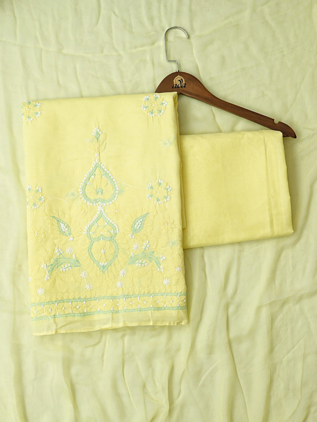 Ada Hand Embroidered Lemon Cotton Lucknowi Chikankari Unstitched Suit Piece 01A818748