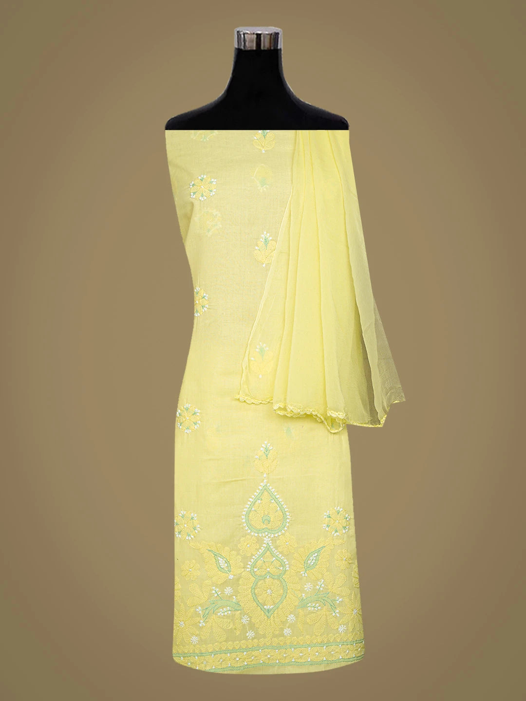 Ada Hand Embroidered Lemon Cotton Lucknowi Chikankari Unstitched Suit Piece 01A818748