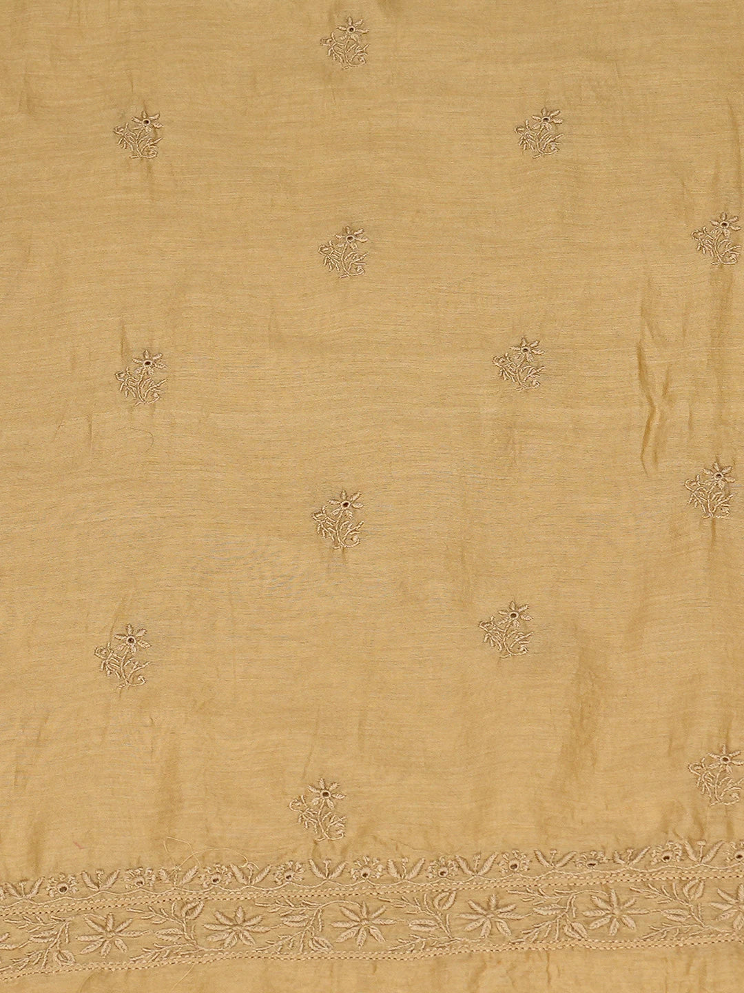 Ada Hand Embroidered Fawn Chanderi Lucknowi Chikankari Unstitched Kurta Dupatta Set 01A808993