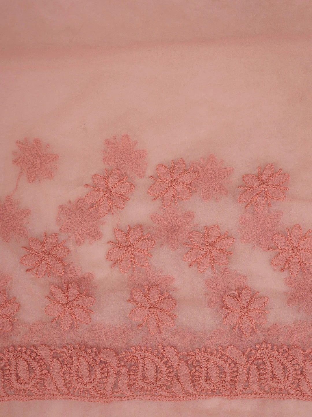Ada Hand Embroidered Peachy Pink Georgette Lucknowi Chikankari Saree With Blouse 01A800632
