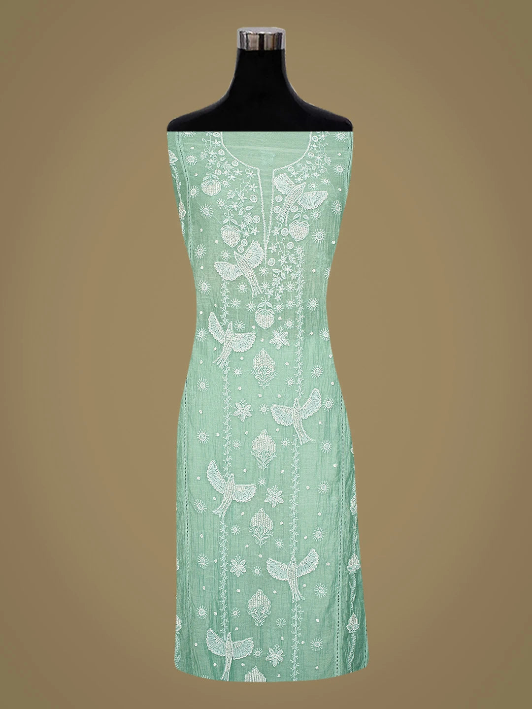 Ada Hand Embroidered Teal Green Chanderi Lucknowi Chikankari Semi-stitched Kurta Dupatta Set With Pearl Work 01A749829