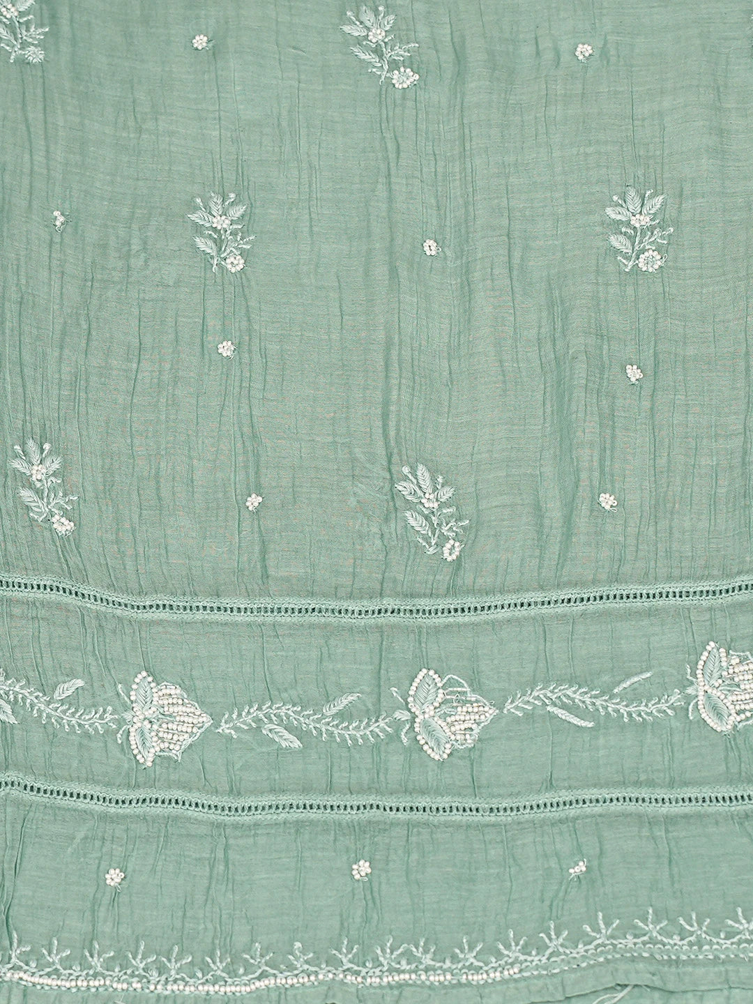 Ada Hand Embroidered Teal Green Chanderi Lucknowi Chikankari Semi-stitched Kurta Dupatta Set With Pearl Work 01A749829