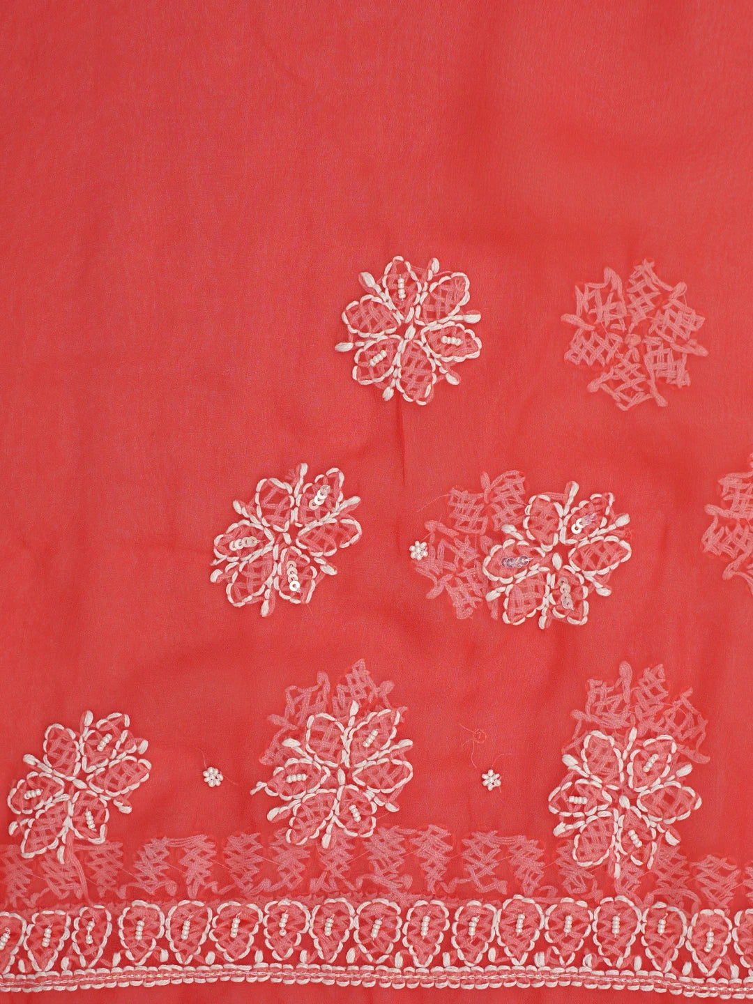 Ada Hand Embroidered Carrot Pink Georgette Lucknowi Chikankari Saree and Blouse With Cutdana Work 01A733848