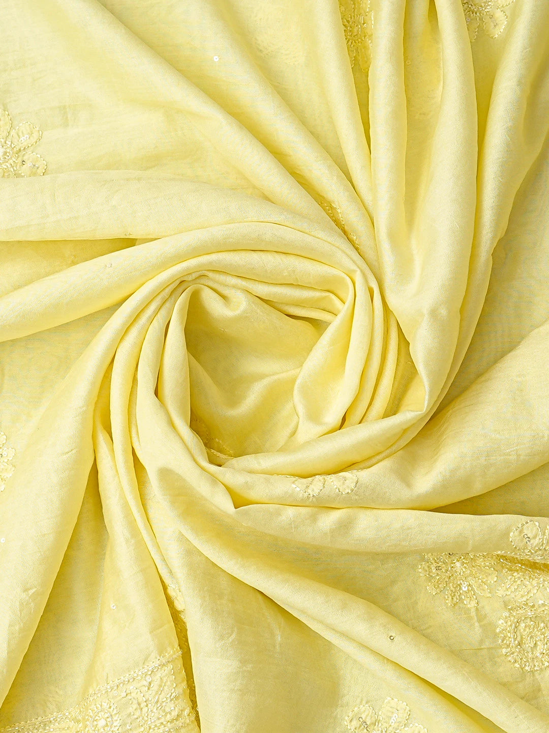 Ada Hand Embroidered Lemon Yellow Chanderi Lucknowi Chikankari Unstitched Kurta Dupatta Set With Cutdana Work 01A584761