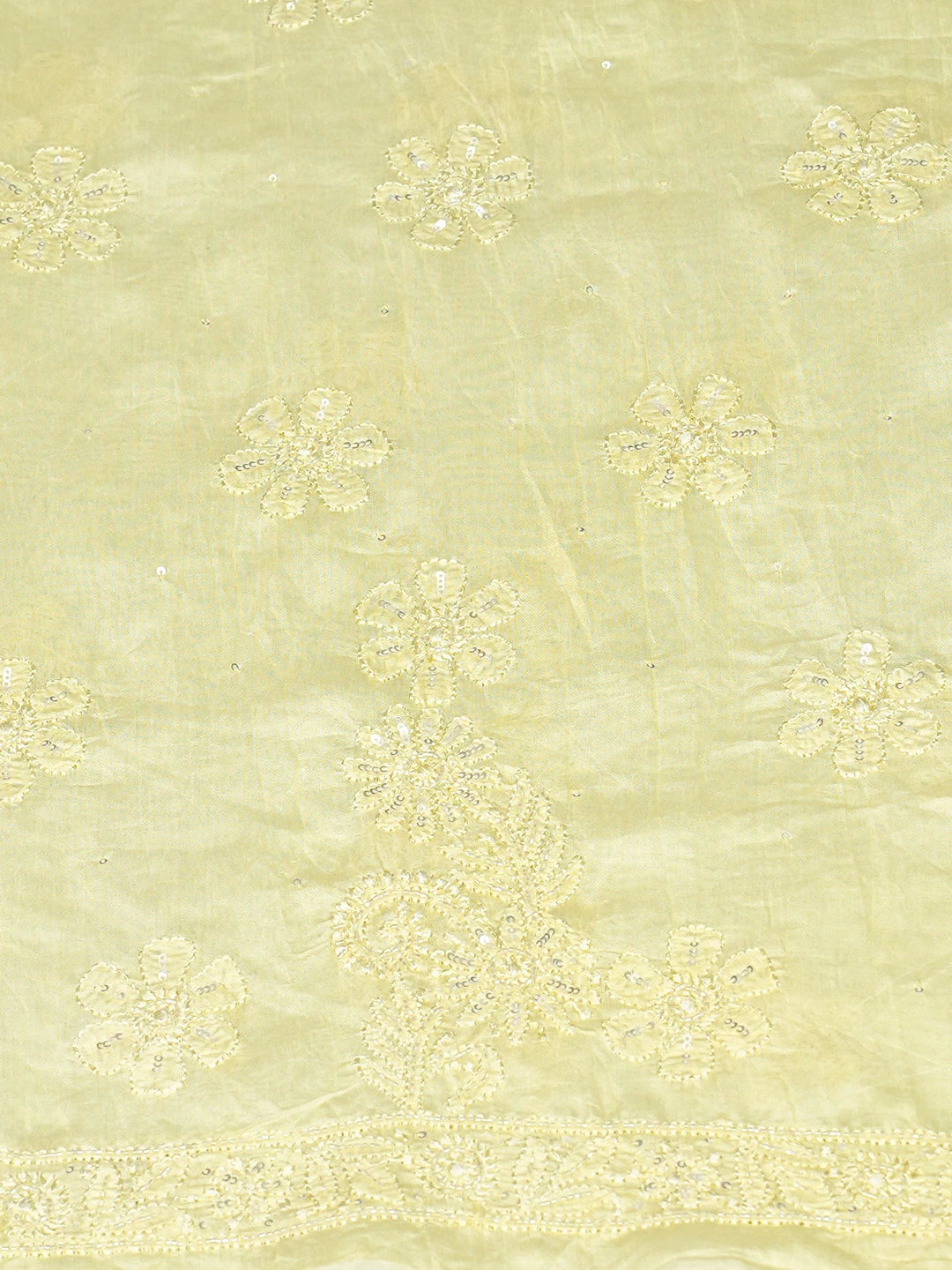 Ada Hand Embroidered Lemon Yellow Chanderi Lucknowi Chikankari Unstitched Kurta Dupatta Set With Cutdana Work 01A584761