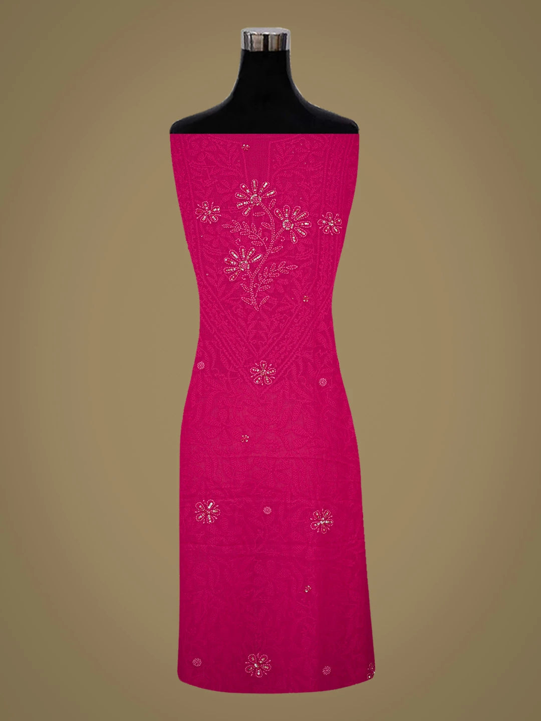 Ada Hand Embroidered Magenta Viscose Georgette Lucknowi Chikankari Unstitched Kurta Dupatta Set With Cutdana Work 01A766163