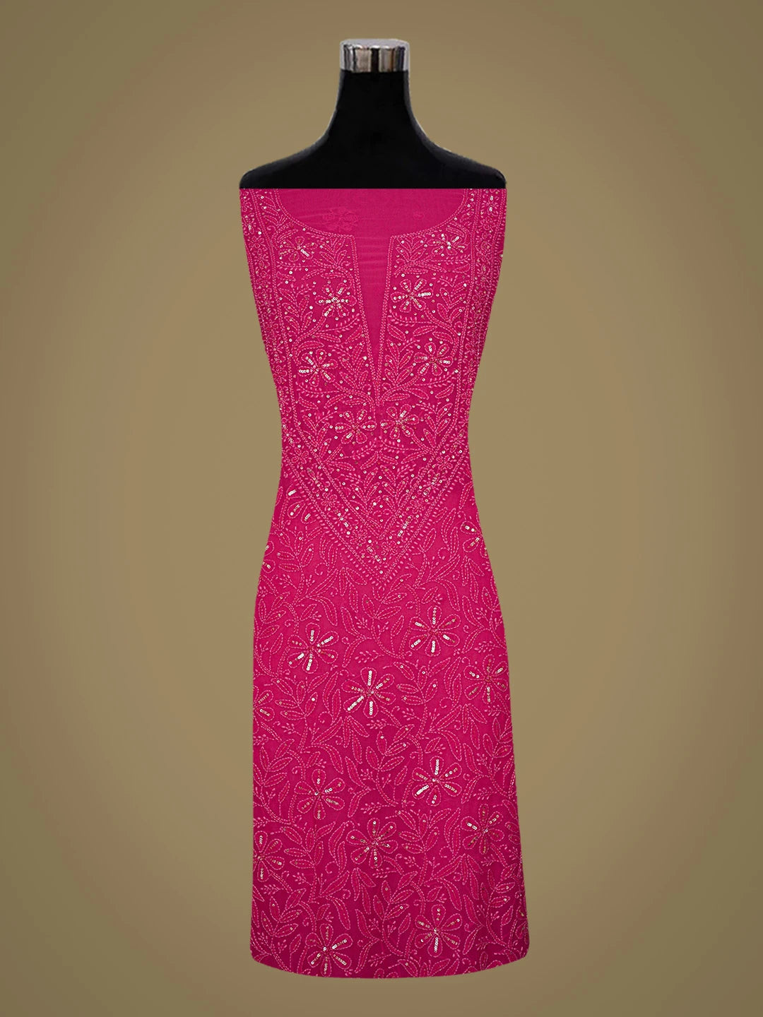 Ada Hand Embroidered Magenta Viscose Georgette Lucknowi Chikankari Unstitched Kurta Dupatta Set With Cutdana Work 01A766163