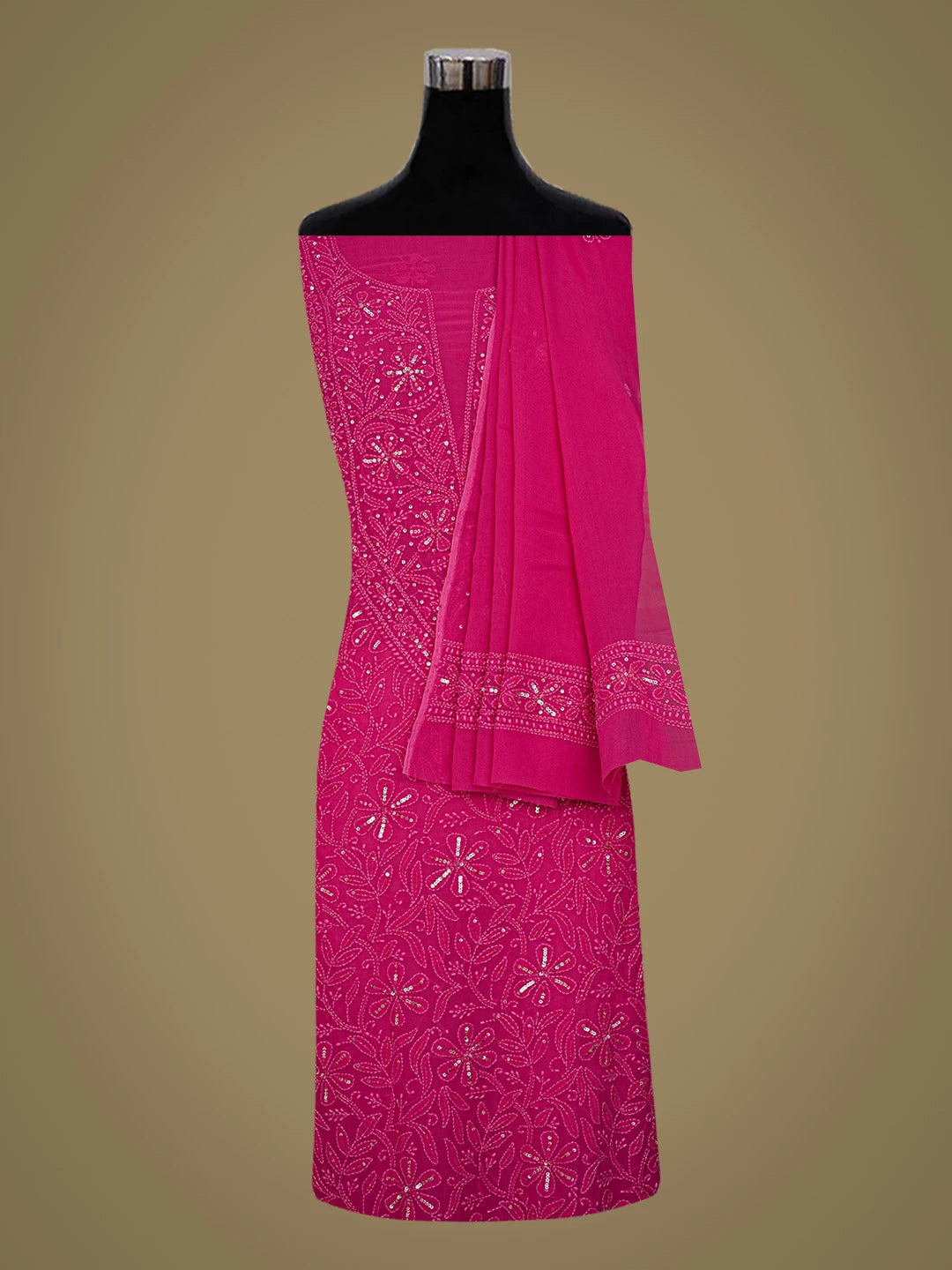 Ada Hand Embroidered Magenta Viscose Georgette Lucknowi Chikankari Unstitched Kurta Dupatta Set With Cutdana Work 01A766163