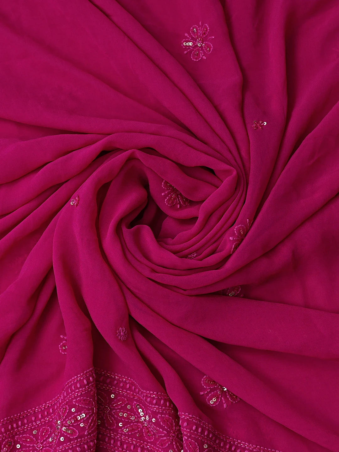 Ada Hand Embroidered Magenta Viscose Georgette Lucknowi Chikankari Unstitched Kurta Dupatta Set With Cutdana Work 01A766163