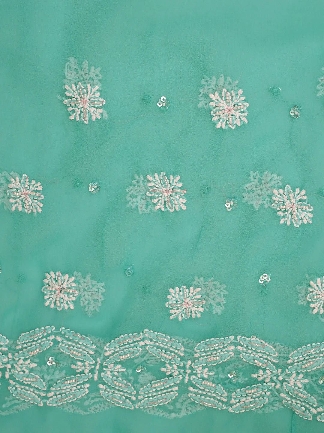Ada Hand Embroidered Rama Green Georgette Lucknowi Chikankari Saree and Blouse With Cutdana Work 01A452768