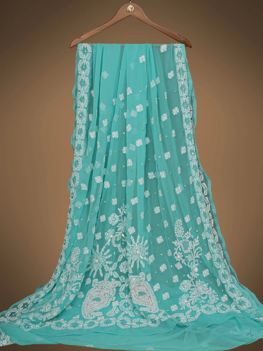 Ada Hand Embroidered Rama Green Georgette Lucknowi Chikankari Saree and Blouse With Cutdana Work 01A452768