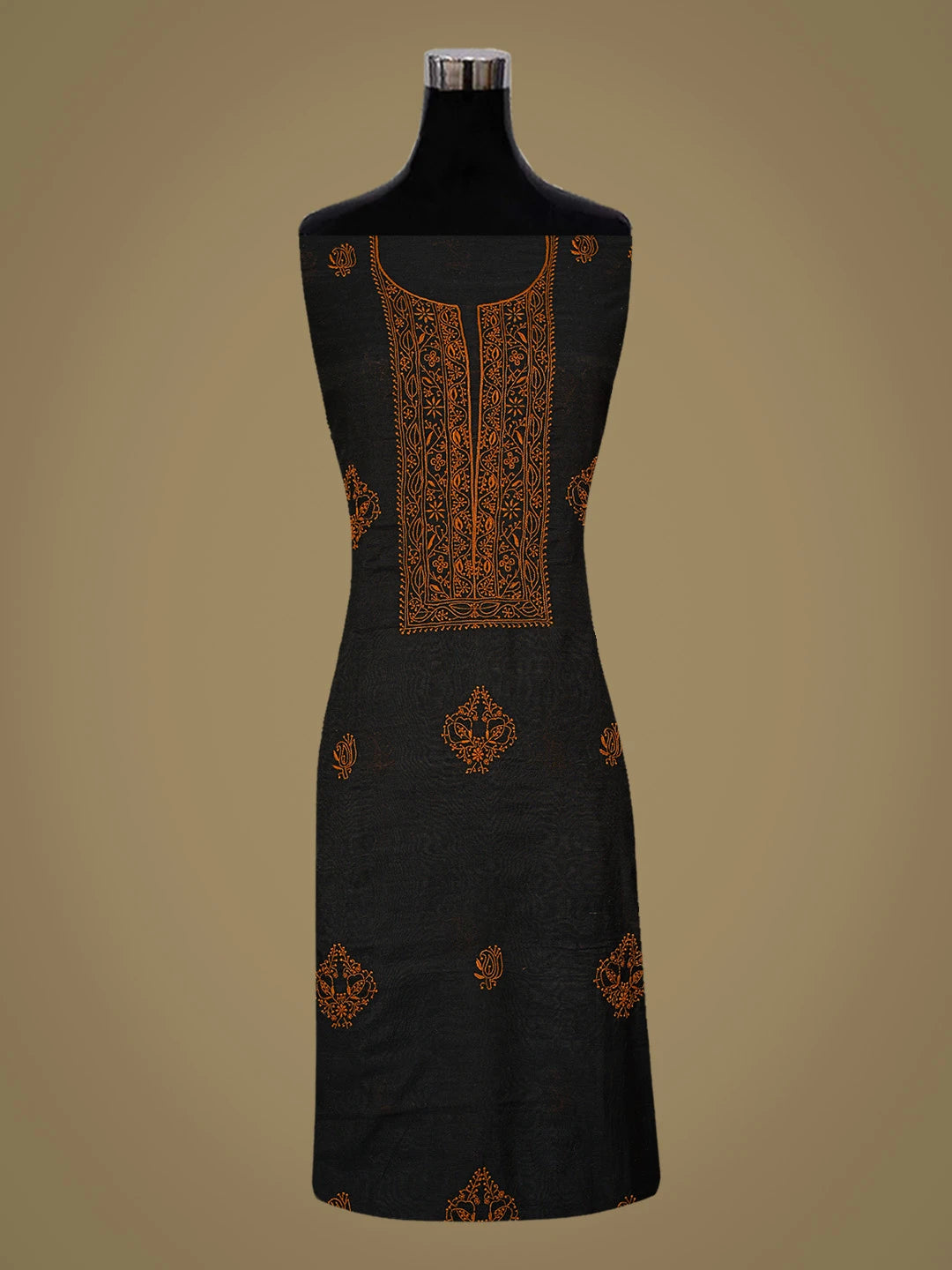 Ada Hand Embroidered Black Chanderi Lucknowi Chikankari Unstitched Kurta Dupatta Set 01A707347