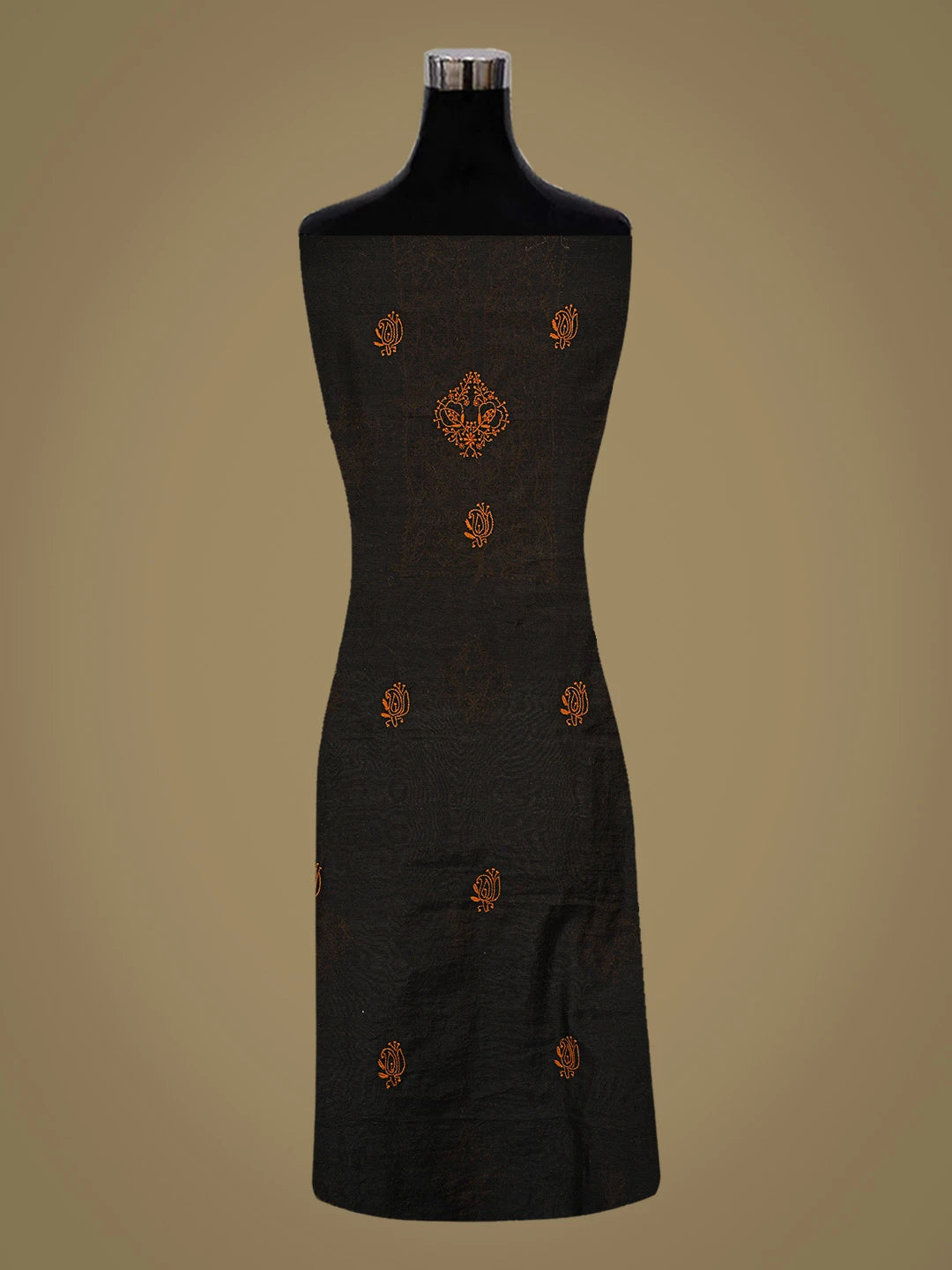 Ada Hand Embroidered Black Chanderi Lucknowi Chikankari Unstitched Kurta Dupatta Set 01A707347