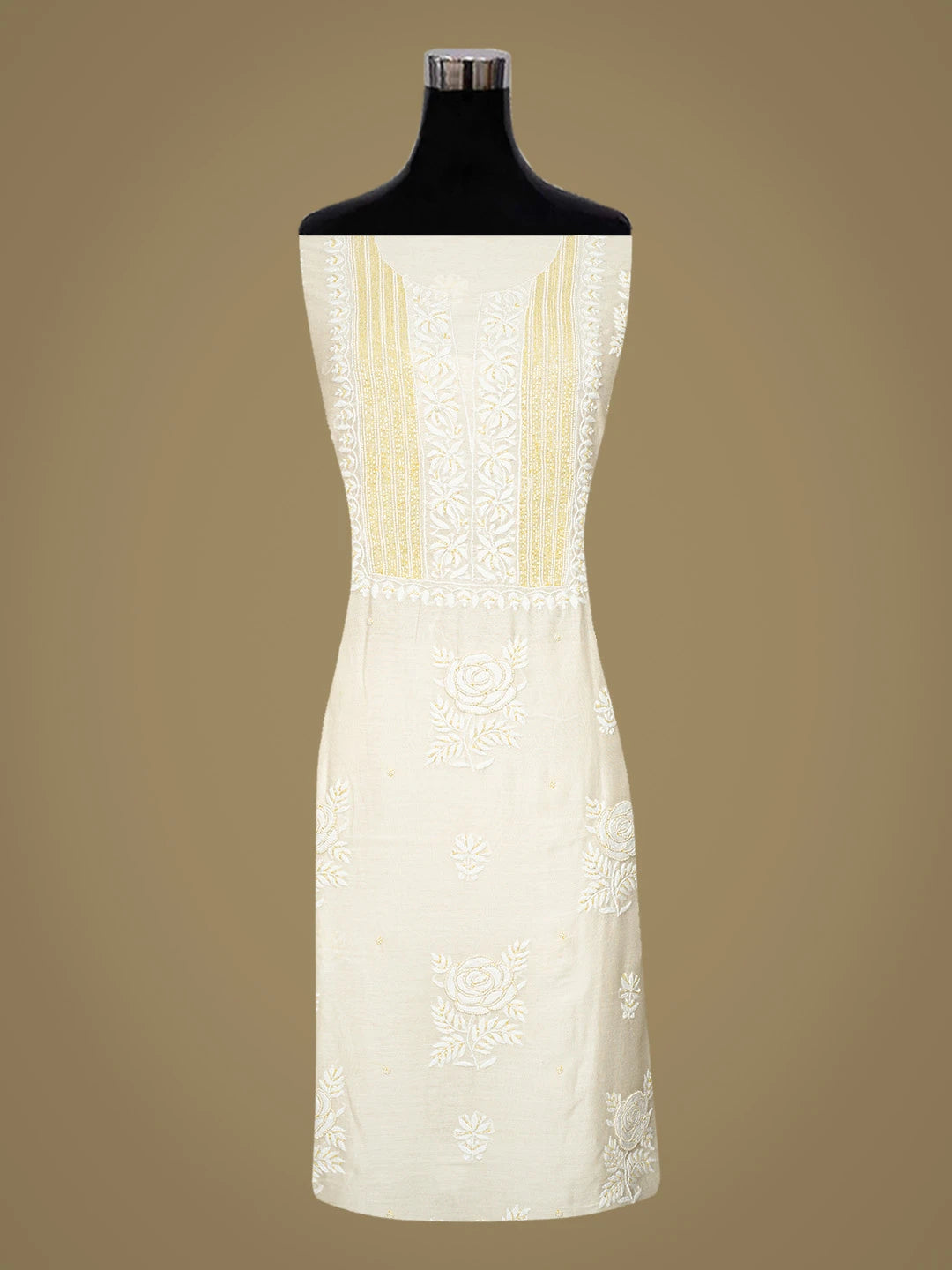Ada Hand Embroidered White Chanderi Lucknowi Chikankari Unstitched Kurta Dupatta Set With Pearl Work 01A825283