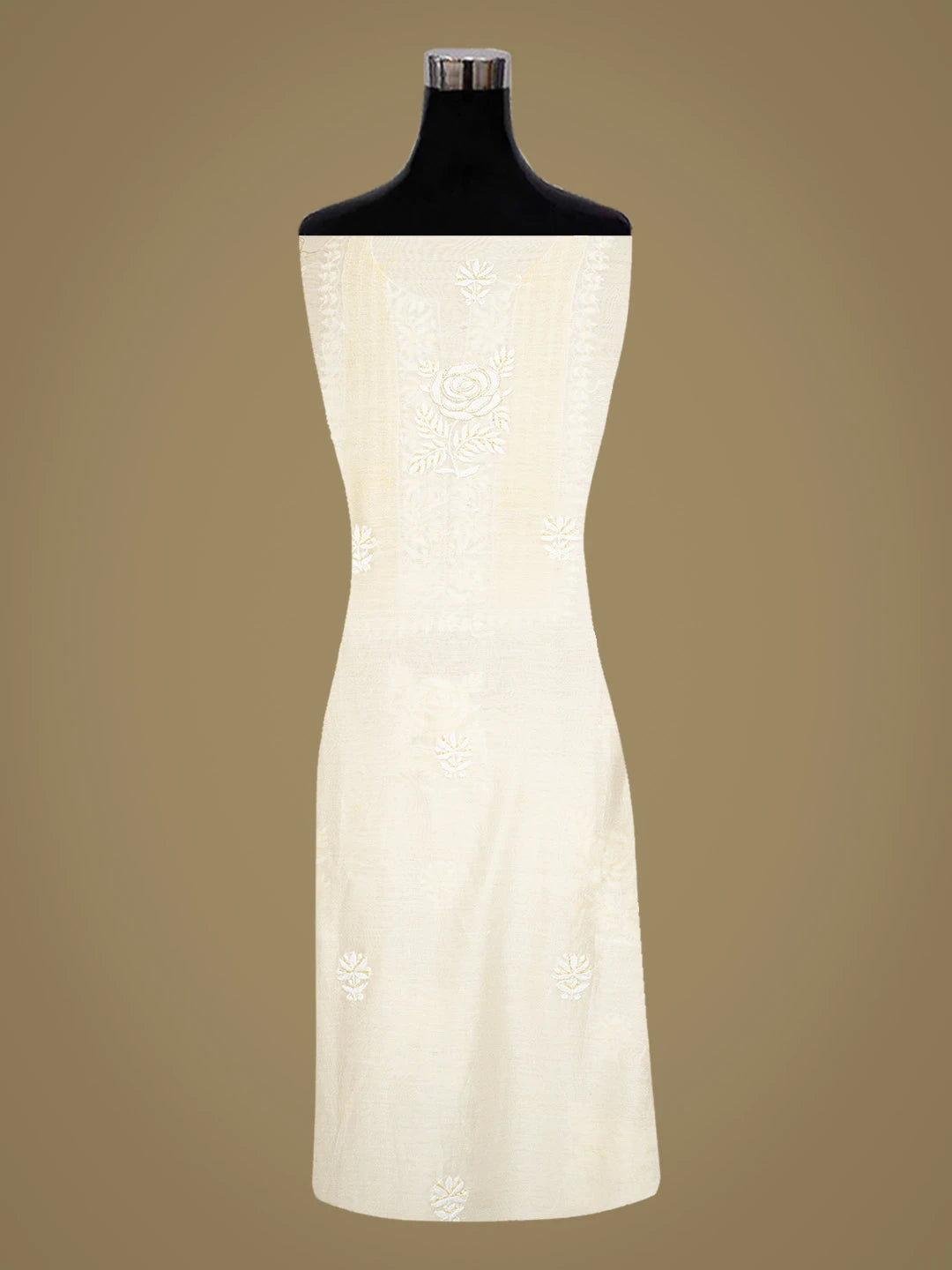 Ada Hand Embroidered White Chanderi Lucknowi Chikankari Unstitched Kurta Dupatta Set With Pearl Work 01A825283