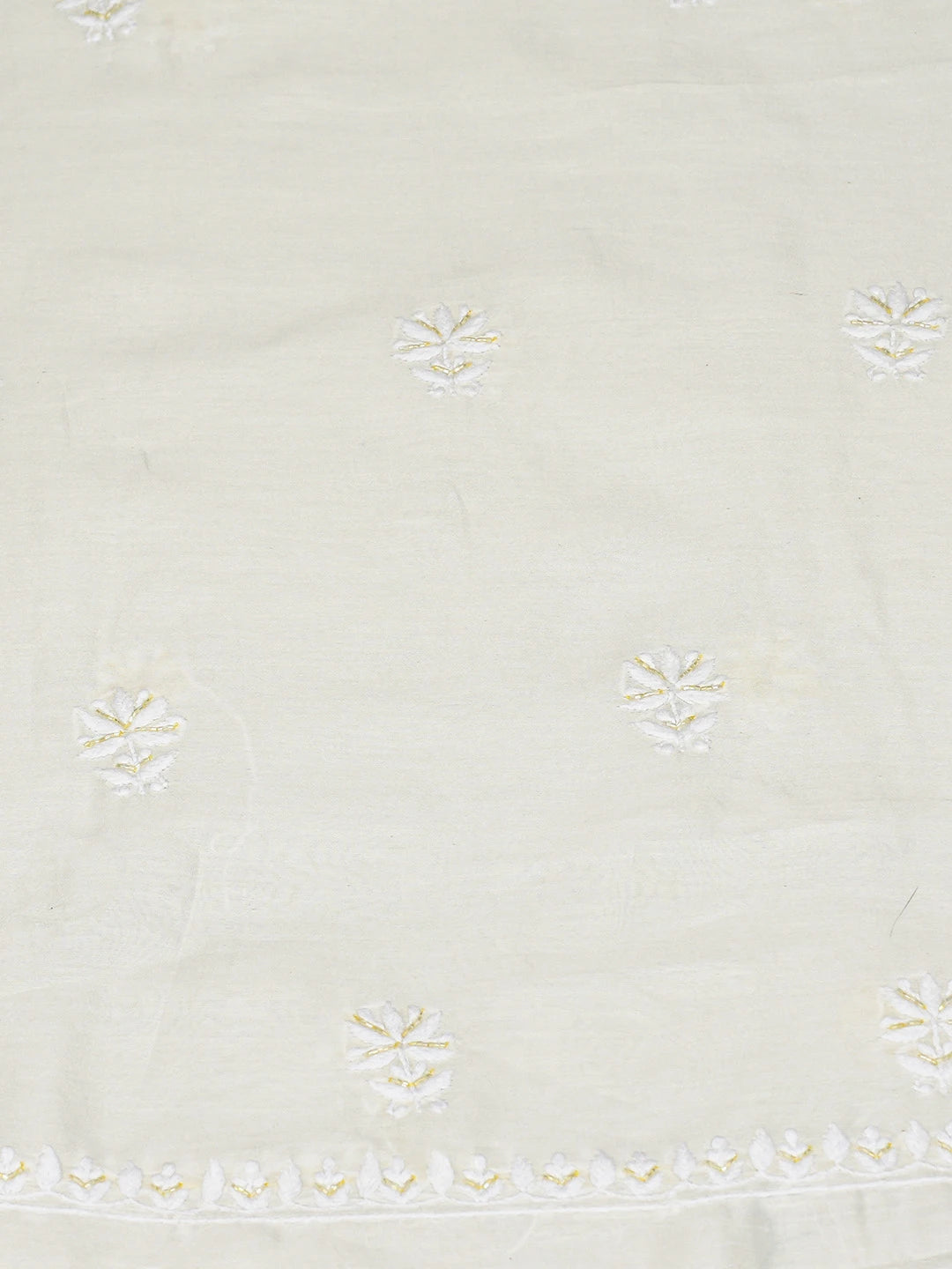 Ada Hand Embroidered White Chanderi Lucknowi Chikankari Unstitched Kurta Dupatta Set With Pearl Work 01A825283