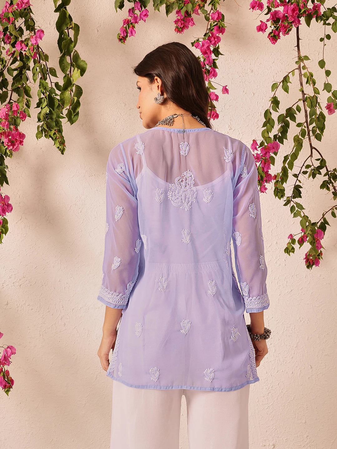 Ada Hand Embroidered Mauve Georgette Lucknowi Chikankari Short Kurti A911496