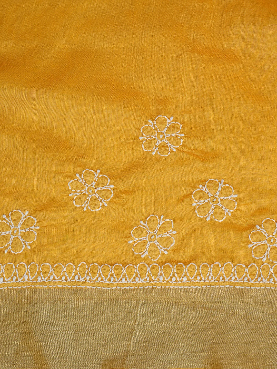 Ada Hand Embroidered Gamboge Yellow Chanderi Lucknowi Chikankari Saree and Blouse 01A809500